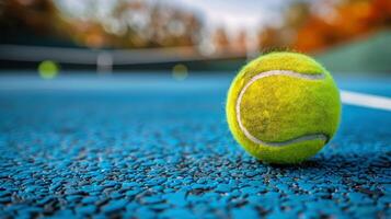 ai gerado tênis bola em tênis quadra foto