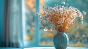 ai gerado seco flores dentro vaso em mesa foto