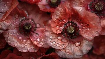 ai gerado vermelho flores com água gotas foto