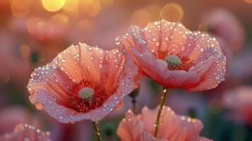 ai gerado vermelho flores com água gotas foto