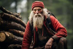 ai gerado rústico lenhador velho pessoa floresta. gerar ai foto