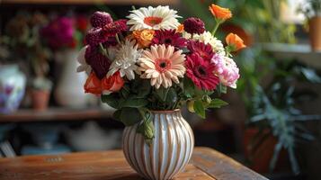 ai gerado colorida flores dentro uma vaso foto