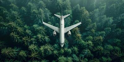 ai gerado aéreo Visão do avião vôo sobre a tropical floresta. foto