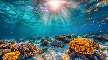 ai gerado embaixo da agua Visão do vibrante coral recife foto
