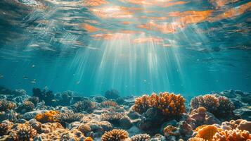 ai gerado embaixo da agua Visão do vibrante coral recife foto