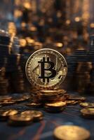 ai gerado criptomoeda bitcoin digital dinheiro dourado moeda tecnologia o negócio conceito criptomoeda bitcoin foto