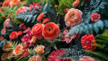 ai gerado colorida flores arranjo em branco fundo foto