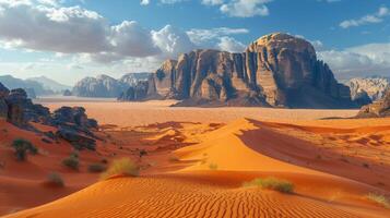 ai gerado deserto panorama com distante montanha alcance foto