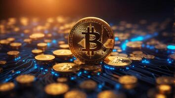 ai gerado criptomoeda bitcoin digital dinheiro dourado moeda tecnologia o negócio conceito criptomoeda bitcoin foto