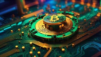 ai gerado criptomoeda bitcoin digital dinheiro dourado moeda tecnologia o negócio conceito criptomoeda bitcoin foto