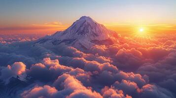 ai gerado majestoso montanha com nuvens foto