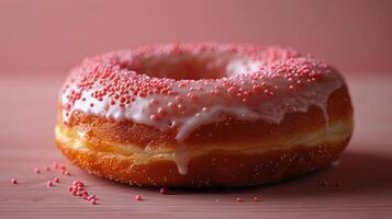 ai gerado envidraçado rosquinha em mesa foto