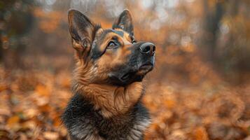 ai gerado cachorro em pé dentro Relva foto