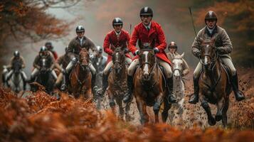 ai gerado grupo do homens equitação em cavalos foto