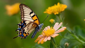 ai gerado Argynnis Niobe fritilar borboleta em flor, fechar acima ventral Visão foto