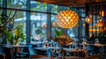 ai gerado lustre suspensão dentro restaurante foto