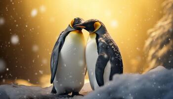 ai gerado dois pinguins em pé em neve foto