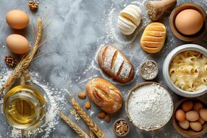 ai gerado variado tipos do Comida em uma mesa foto