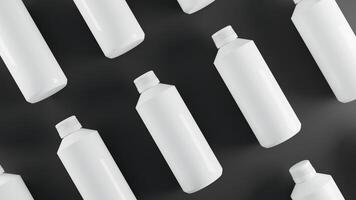 em branco branco Cosmético garrafas em Preto fundo 3d Renderização foto