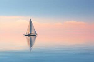 ai gerado uma sereno reflexão do uma solitário barco a vela à deriva em uma calma mar. generativo ai foto