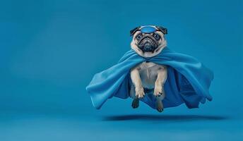 ai gerado Super heroi pug dentro azul vôo foto