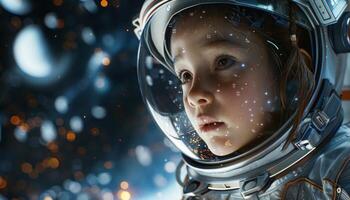 ai gerado jovem astronauta olhando para dentro espaço foto
