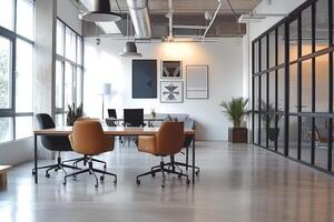 ai gerado uma minimalista escritório espaço caracterizado de limpar \ limpo arquitetônico linhas foto