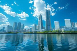 ai gerado a majestoso cidade Horizonte do yokohama foto