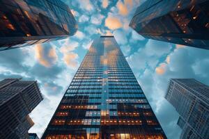 ai gerado uma moderno escritório torre Como uma majestoso peça central do a cidade Horizonte foto