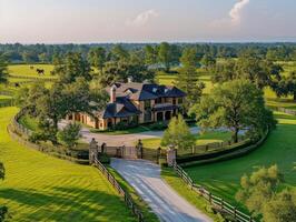 ai gerado uma rancho casa em uma extenso equestre Estado foto