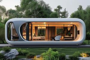 ai gerado uma moderno casa com uma futurista exterior infundido foto