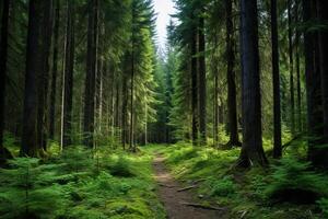 ai gerado sereno sempre-verde floresta dentro a coração do a região selvagem. generativo ai foto