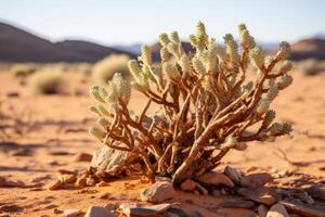 ai gerado uma fechar acima do uma resiliente deserto plantar próspero dentro extremo condições. generativo ai foto