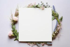 ai gerado branco Folha do papel com uma lindo floral arranjo. generativo ai foto