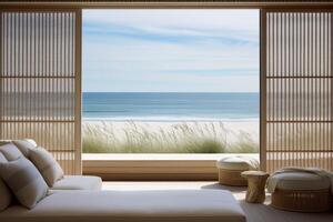 ai gerado serenidade e relaxamento definir isto idílico de praia casa composição. generativo ai foto