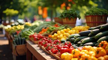 ai gerado uma agricultores mercado preenchidas com sazonal frutas. generativo ai foto