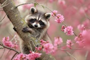 ai gerado fofa adorável guaxinim dentro floresta. gerar ai foto