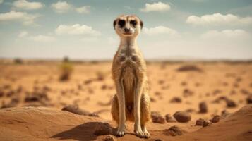 ai gerado uma meerkat em pé em topo do uma arenoso colina. generativo ai foto