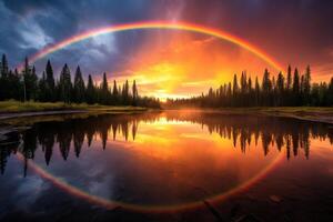 ai gerado Duplo arco Iris depois de uma refrescante chuva. generativo ai foto