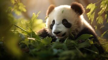 ai gerado uma panda Urso é sentado dentro a grama. generativo ai foto