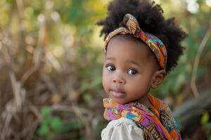 ai gerado adorável fofa afro bebê garota. gerar ai foto