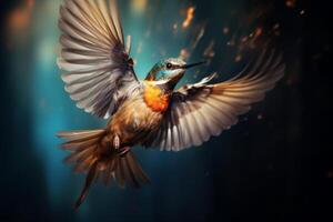 ai gerado a artístico imagem do uma pássaro dentro voo, exibindo a beleza do natural movimento. generativo ai foto