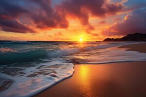 ai gerado uma sonhadores pôr do sol sobre uma tranquilo de praia. generativo ai foto