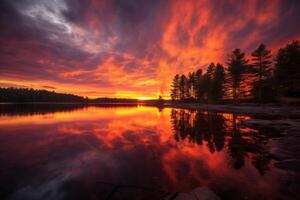 ai gerado a fogosa matizes do uma fogosa pôr do sol. generativo ai foto