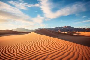 ai gerado rolando areia dunas alongamento através uma deserto natural panorama. generativo ai foto