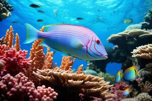 ai gerado colorida peixe-papagaio pastar em coral pólipos. generativo ai foto