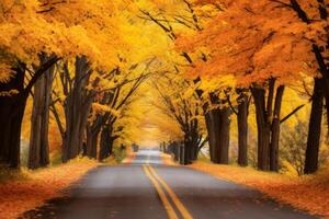 ai gerado colorida bordo árvores resina uma pacífico estrada. generativo ai foto