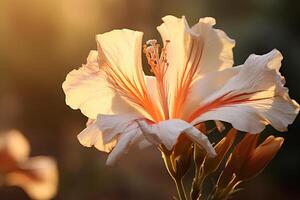 ai gerado uma fechar-se do uma flor dentro a caloroso tarde Sol. generativo ai foto