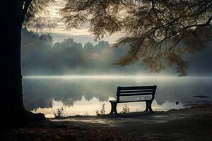 ai gerado uma momento do Paz e reflexão às uma quieto à beira do lago. generativo ai foto