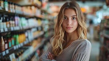 ai gerado jovem mulher posando para cenário foto